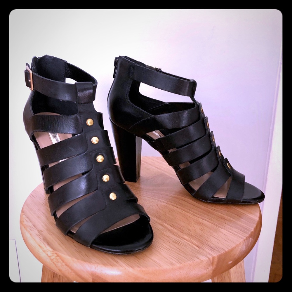 Black Strappy Studded Heels